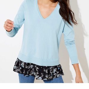 Loft Floral V-Neck Mixed Media Sweater NWT